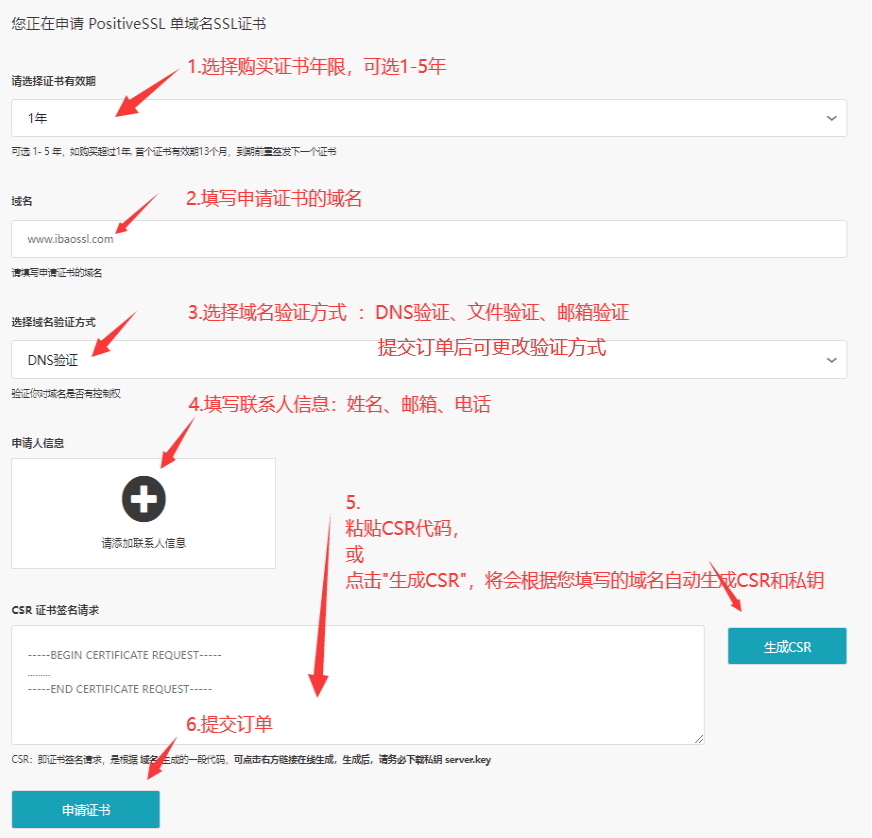 SSL证书申请表单介绍